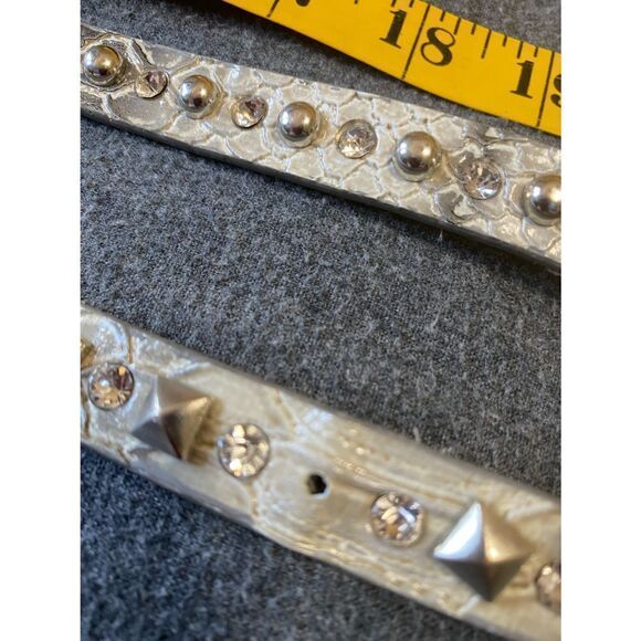 Silver Faux Leather Studded Belt with Rhinestones - Picture 2 of 12